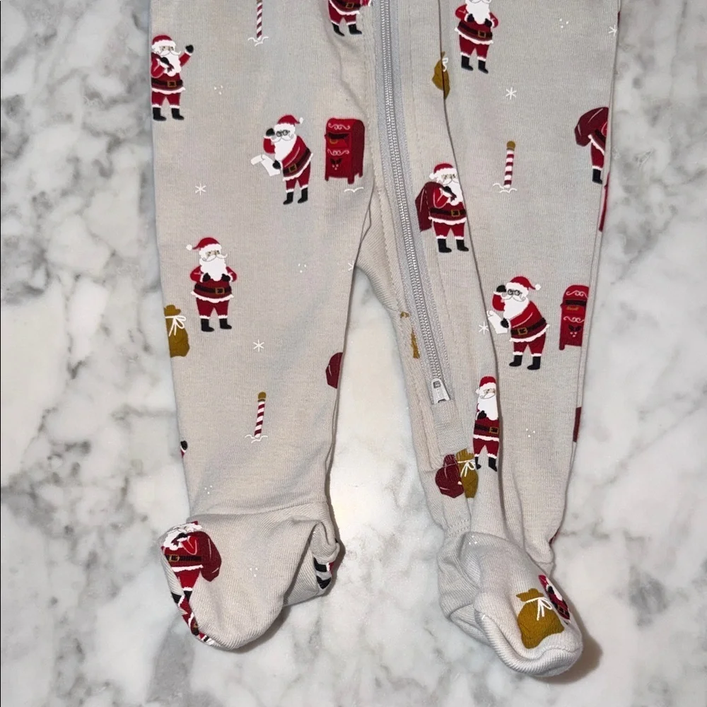 NWT Petit Lem Beige Santa Print Footie